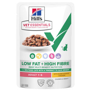 Hill's VET ESSENTIALS MULTI-BENEFIT + Low Fat + High Fibre Sachet repas pour Chat Adulte au Poulet lentement mijoté