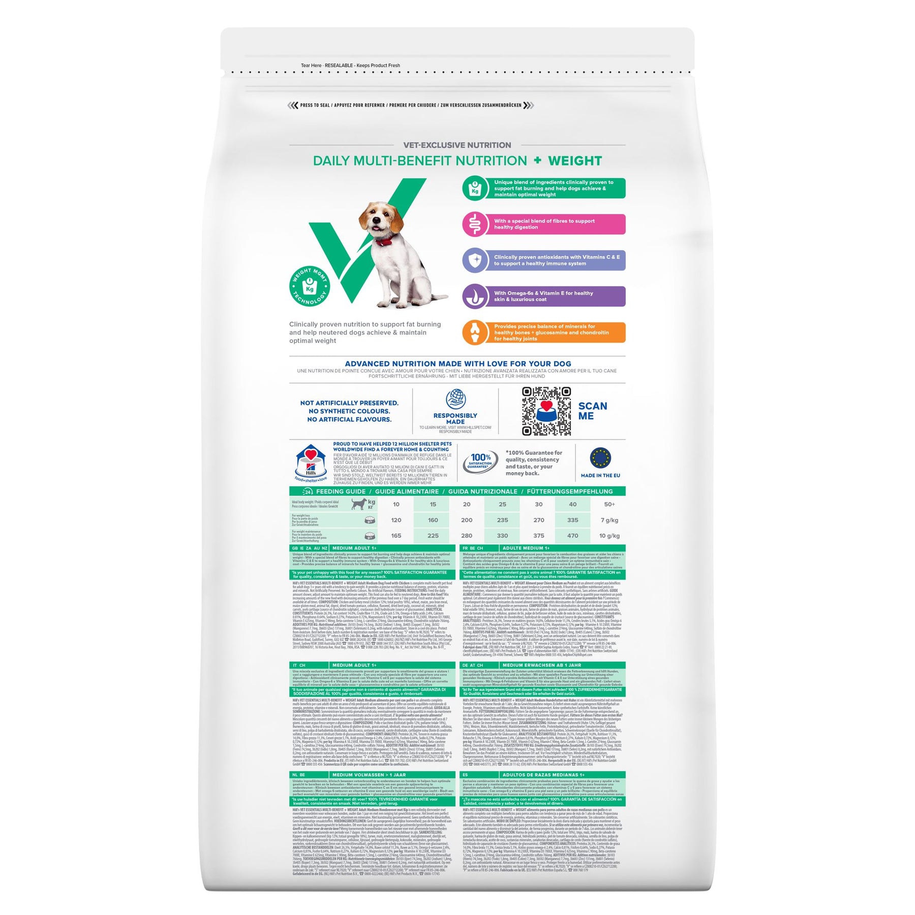 Hill's VET ESSENTIALS MULTI-BENEFIT + WEIGHT Croquettes pour Chien Adulte 1+ Medium au Poulet